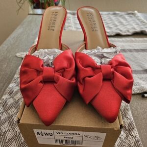 Journee Collection Red Satin Bow Mules